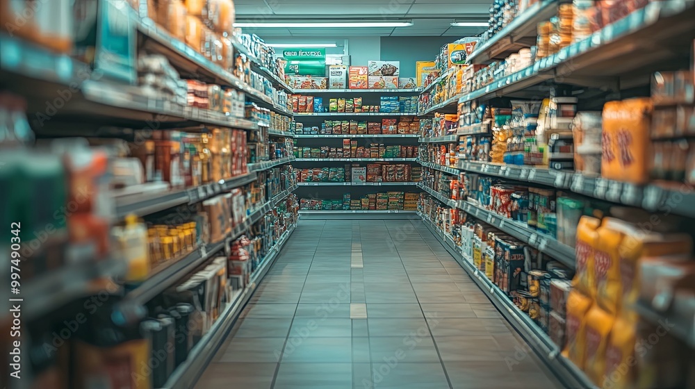 Grocery Store Aisle with Rows of Canned Goods Grocery Store Aisle with Rows of Canned Goods