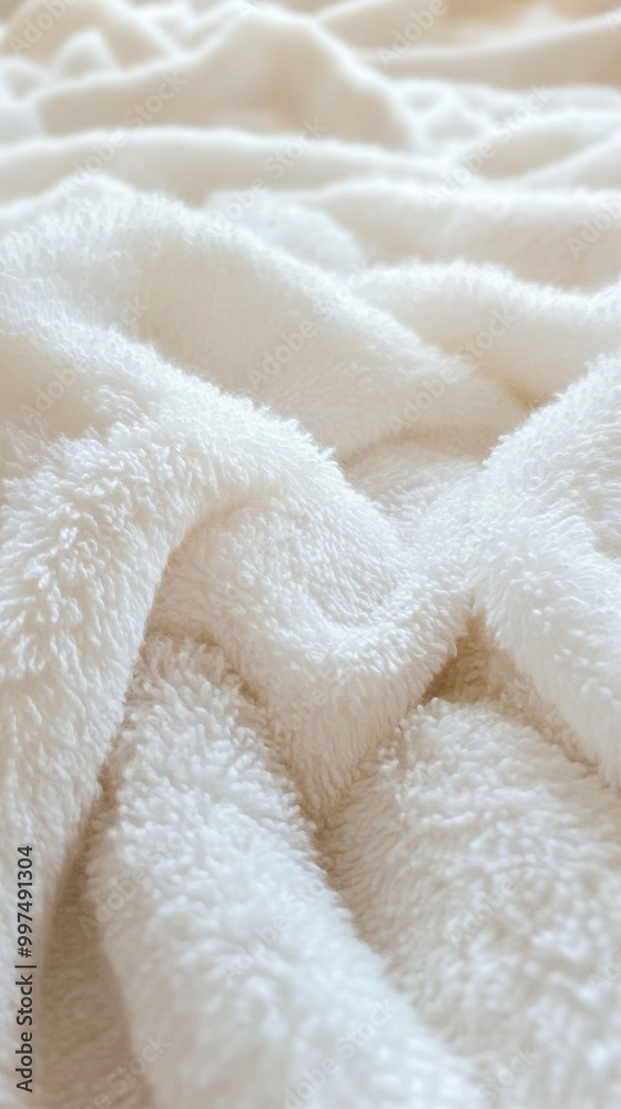 Soft, plush folds of pristine white towels create a luxurious texture, evoking comfort and cleanliness in this close-up view of fluffy terry cloth fabric. Soft, plush folds of pristine white towels create a luxurious texture, evoking comfort and cleanliness in this close-up view of fluffy terry cloth fabric.