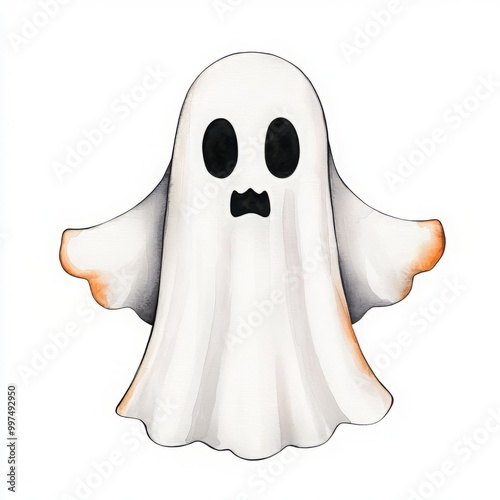 A cute, cartoon-style ghost illustration with a friendly expression, perfect for Halloween decor and spooky-themed designs.