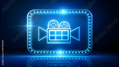 Hologram icon representing watching movies and live broadcasting, Hologram, icon, concept, symbol