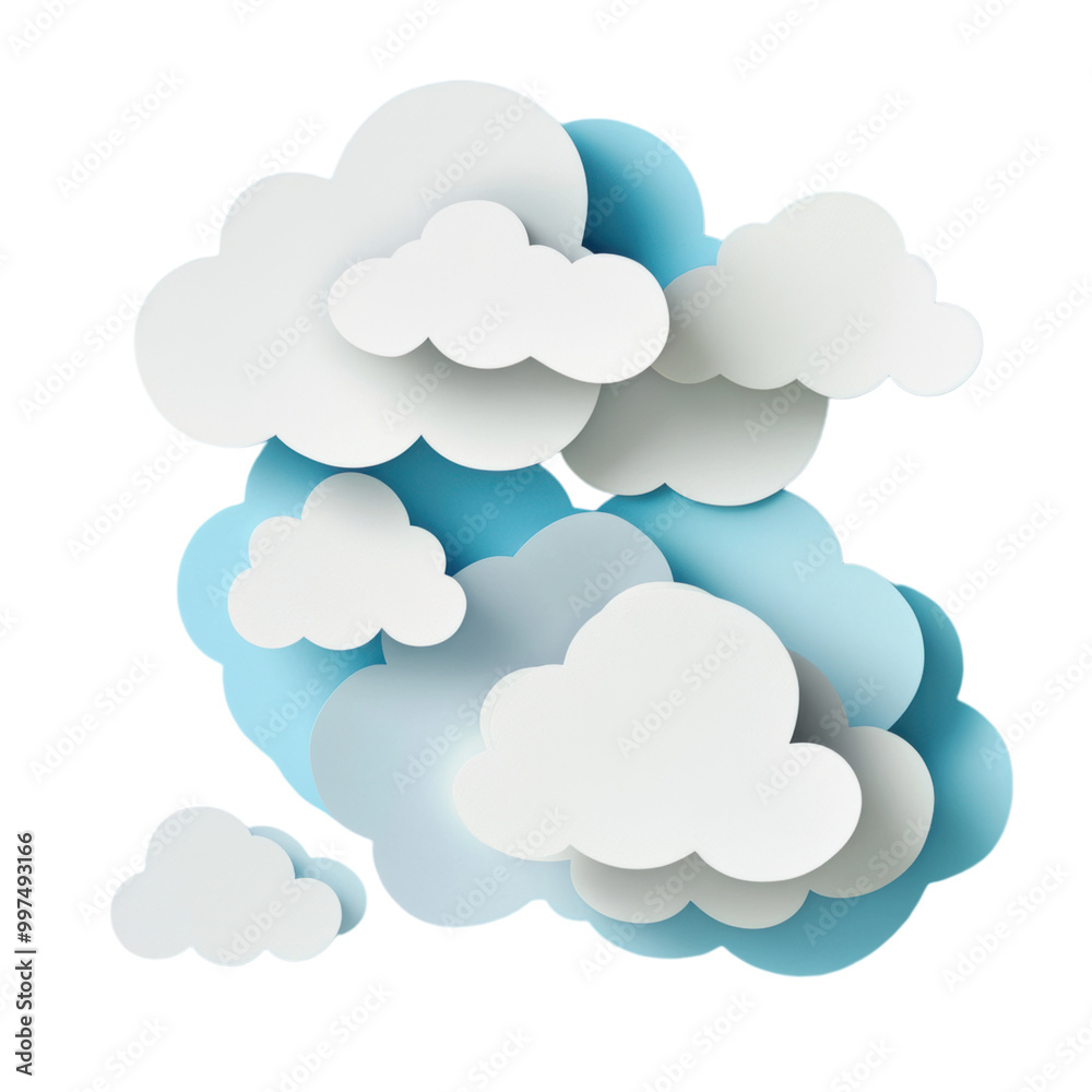 Paper cut-out cloud shapes for whimsical designs, png, transparent background. Paper cut-out cloud shapes for whimsical designs, png, transparent background.