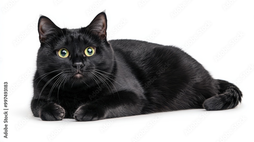 Black Cat with Green Eyes Isolated on White Background Black Cat with Green Eyes Isolated on White Background