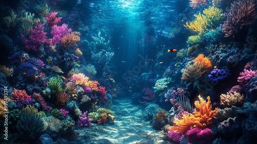 Underwater Scene with Vibrant Coral Reef and Fish