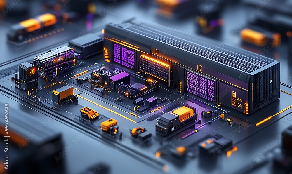 Naklejka premium an isometric illustration of a smart warehouse management system emphasizing inventory control. with IoT device design 