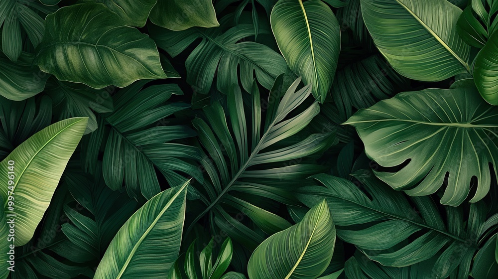 custom made wallpaper toronto digitalLush green tropical leaves background design.
