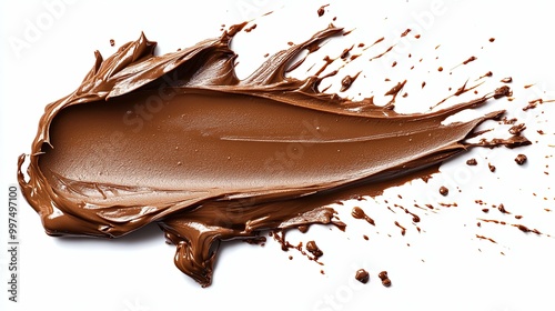 Chocolate Spread Splotch with Splashes on White Background photo