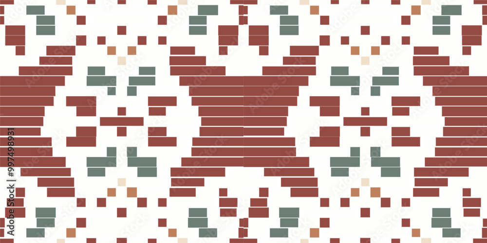 Fototapeta premium Handicraft Ndebele Traditional Pattern Artfolk Embroidery, Aztec Geometric Ornament Print. Design for Carpet, Wallpaper, Clothing, Wrapping, Fabric