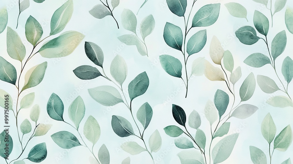 Soft watercolor leaves on a light background.