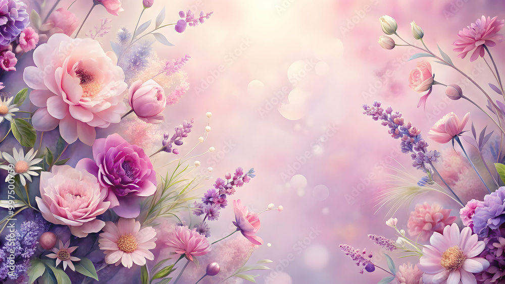 Soft pastel floral background with pink and lavender flowers in an artistic arrangement, textured, pastel, floral, background Soft pastel floral background with pink and lavender flowers in an artistic arrangement, textured, pastel, floral, background