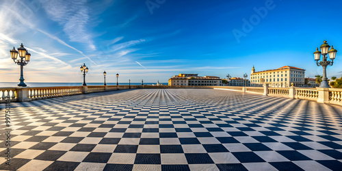 Terrazza Mascagni in Livorno, Italy with its iconic chess geometry pattern pavement , Livorno photo