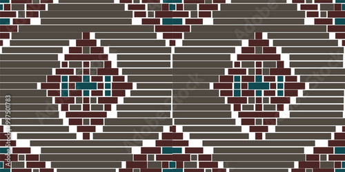 Geometric Pattern Double Ikat Patternfolk Embroidery, Aztec Geometric Ornament Print. Design for Carpet, Wallpaper, Clothing, Wrapping, Fabric