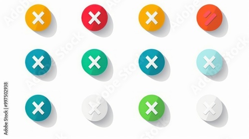 Colorful Cross Buttons With Long Shadows