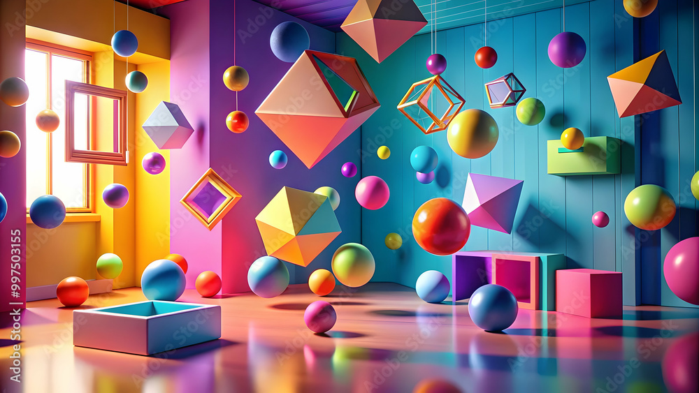 of various floating geometric shapes in a vibrant and colorful space, geometric, shapes, floating, abstract, background, vibrant of various floating geometric shapes in a vibrant and colorful space, geometric, shapes, floating, abstract, background, vibrant