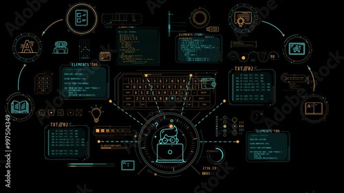 Animated infographic schema on the theme of AI in education.