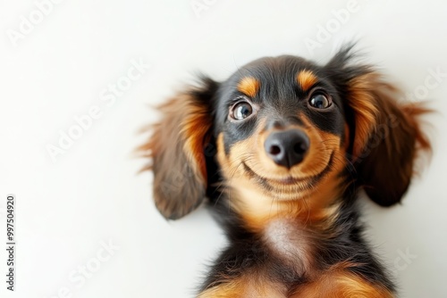 Adorable Long Haired Dachshund Puppy with Playful Expression