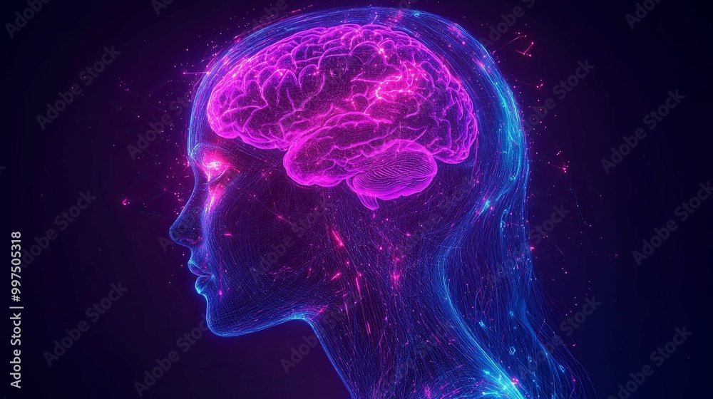 Digital Human Head with Glowing Brain Digital Human Head with Glowing Brain