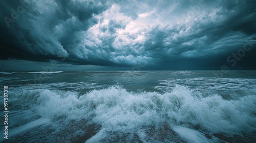 Dramatic Storm Clouds Over a Raging Sea