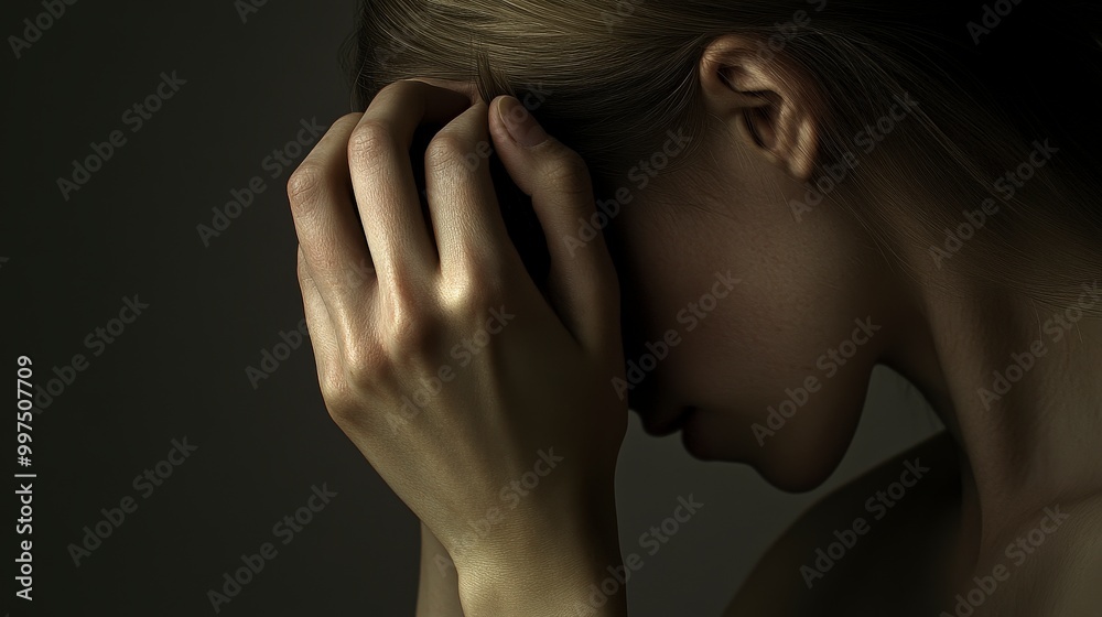 Person in silhouette with hands clasped against their forehead Person in silhouette with hands clasped against their forehead
