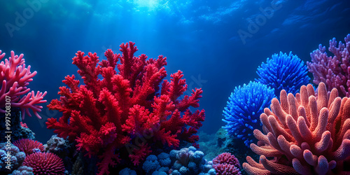 Coral like in red and blue colors, coral, underwater, sea life, vibrant, artistic, marine, abstract, tropical, colorful photo