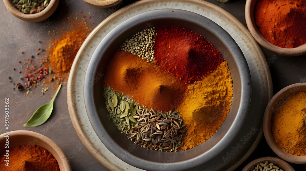 ceramic dish filled with vibrant spices. ceramic dish filled with vibrant spices.