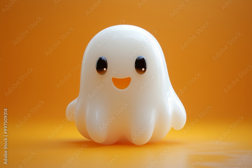 Cute 3D Ghost with Bats. Halloween background.