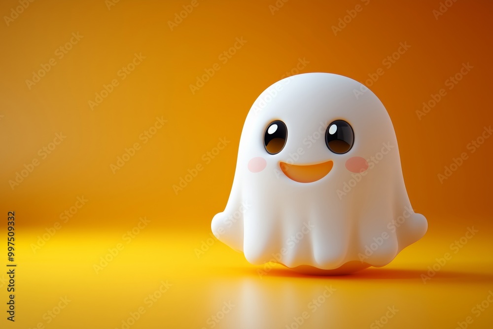 Cute 3D Ghost with Bats. Halloween background.