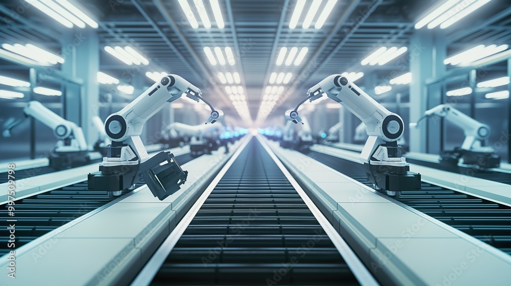 Advanced electric vehicle battery production line with robotic arms assembling lithium-ion cells. Futuristic factory interior featuring conveyor belts, technicians in clean room suits, high-tech machi Advanced electric vehicle battery production line with robotic arms assembling lithium-ion cells. Futuristic factory interior featuring conveyor belts, technicians in clean room suits, high-tech machi