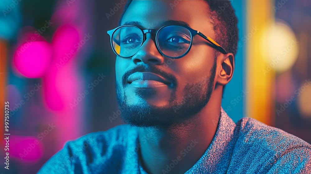A Young Man with a Beard Wearing Glasses Looking Upwards A Young Man with a Beard Wearing Glasses Looking Upwards