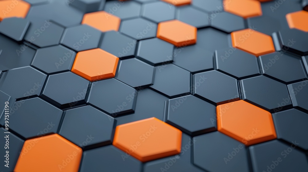 Close-up of a textured surface with hexagonal patterns in orange and black. Close-up of a textured surface with hexagonal patterns in orange and black.