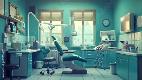 Dentist's office a patient in the chair ready for a root canal