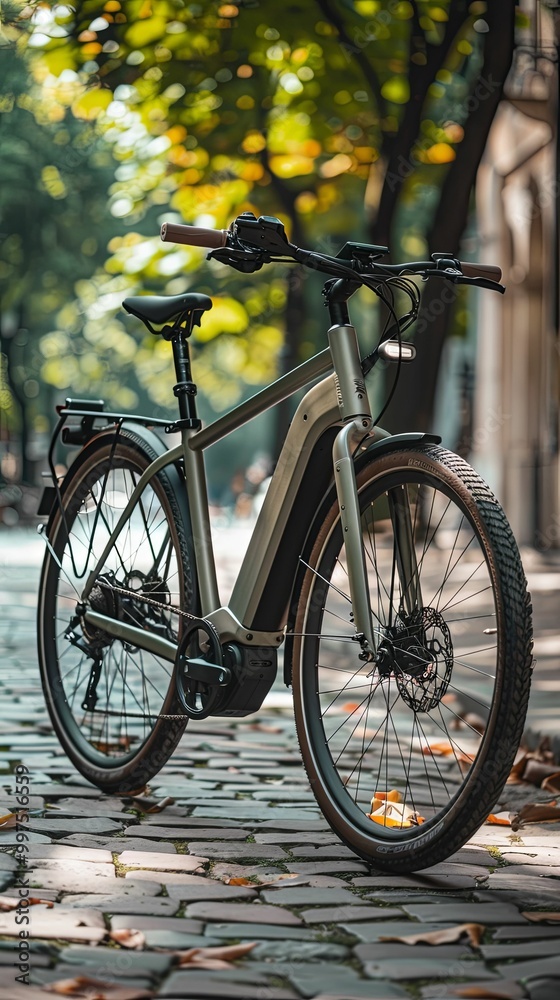 Fototapeta premium Modern Electric Bike on a Leaf-Lined City Path