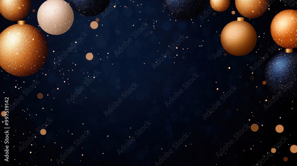 Fototapeta premium Festive Bokeh Background with Gold and Blue Glitter Ornaments