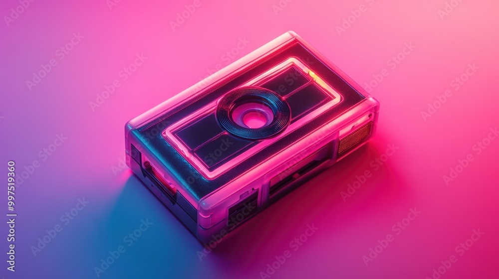 Retro cassette tape with neon lights on a vibrant background. Retro cassette tape with neon lights on a vibrant background.