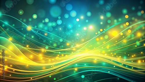 Abstract Green and Yellow Swirling Lines with a Blurred Background of Lights and Bokeh