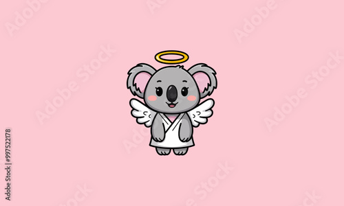 Koala dressed as an angel with wings and a halo