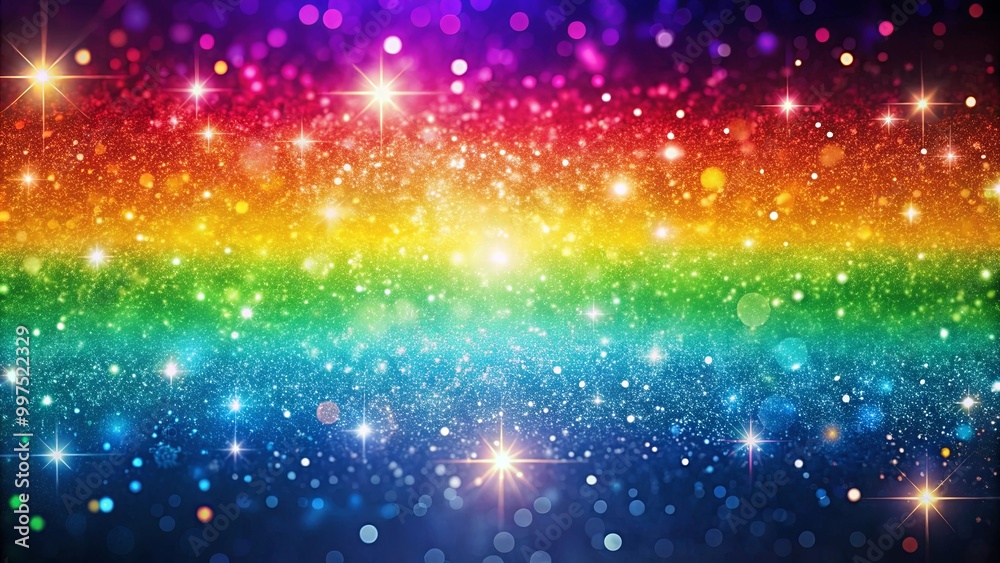 Obraz premium A Rainbow of Sparkling Lights with a Deep Blue Background and Scattered Stars