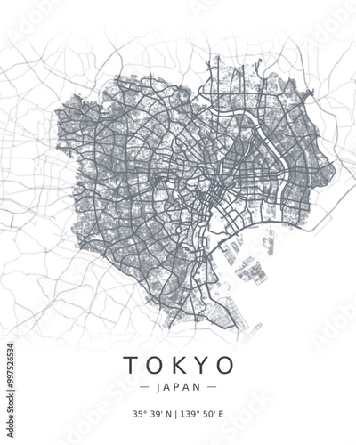 Tokyo minimalist map with highways and streets. Printable Japan map for decoration