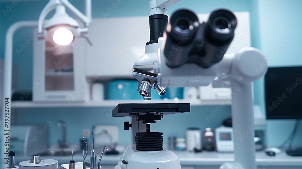 Dentist's office a dental microscope for root canal treatments Dentist's office a dental microscope for root canal treatments