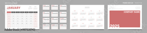 Set of 2025 Pages Monthly Calendar Planner Templates, Cover with Place for Photo, Company Logo, annual. Design of Vector Calendar Pages size Letter -8.5x11 in ready on print. Week start on Sunday