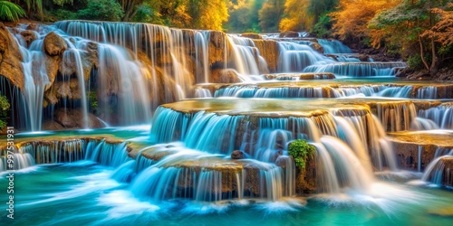 A Cascading Waterfall Flows Smoothly Through a Lush Forest Landscape