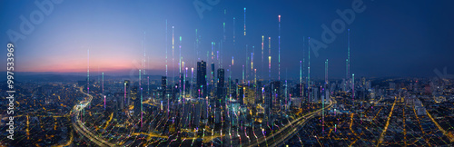 Modern city connecting through wireless communication network technology
