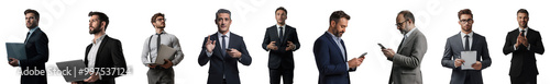 Set of Business Professionals in Various Poses Isolated on Transparent Background PNG