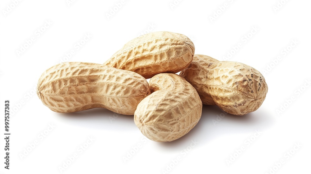 Clean and fresh peanuts grouped together, isolated on a white background. This image highlights the quality and natural appeal of the peanuts, making it an excellent design element for packaging. Clean and fresh peanuts grouped together, isolated on a white background. This image highlights the quality and natural appeal of the peanuts, making it an excellent design element for packaging.