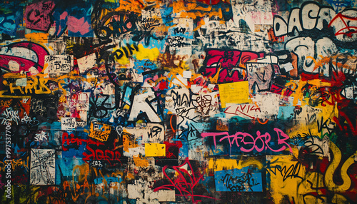 Wallpaper Mural A wall filled with bold, colorful graffiti tags and street art, giving an edgy, urban feel full of energy Torontodigital.ca
