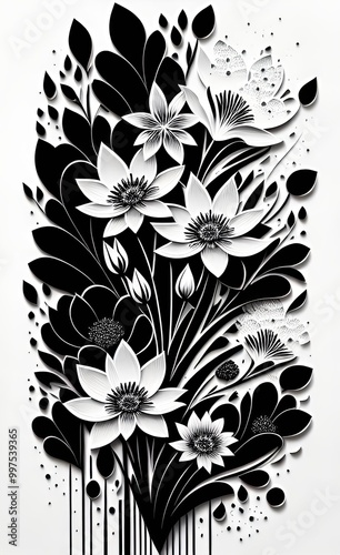 black and white floral background
