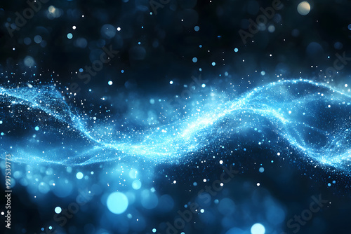 青い光の波の背景画。幻想的な宇宙風景のよう