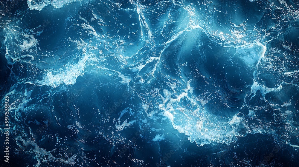 Fototapeta premium Ocean Waves Blue Water Texture Splash Foam Background