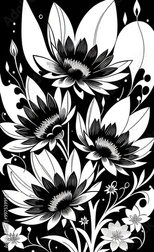 black and white floral background