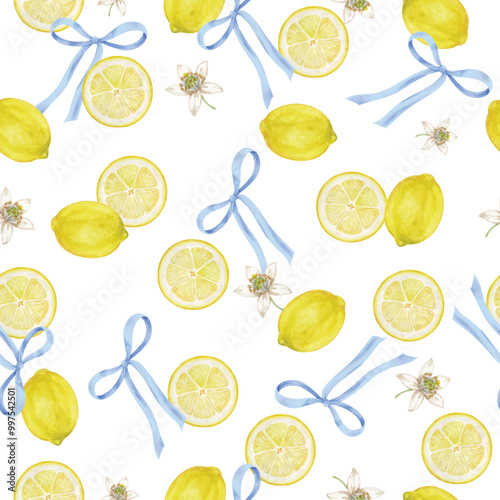 lemon transparent pattern seamless pattern. Vectorized watercolor painting.