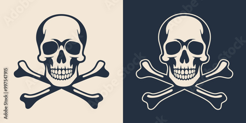 Hand drawn skull and crossbones silhouette illustration